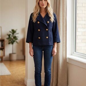 Paul & Shark Navy Double-Breasted Peacoat with Gold Buttons